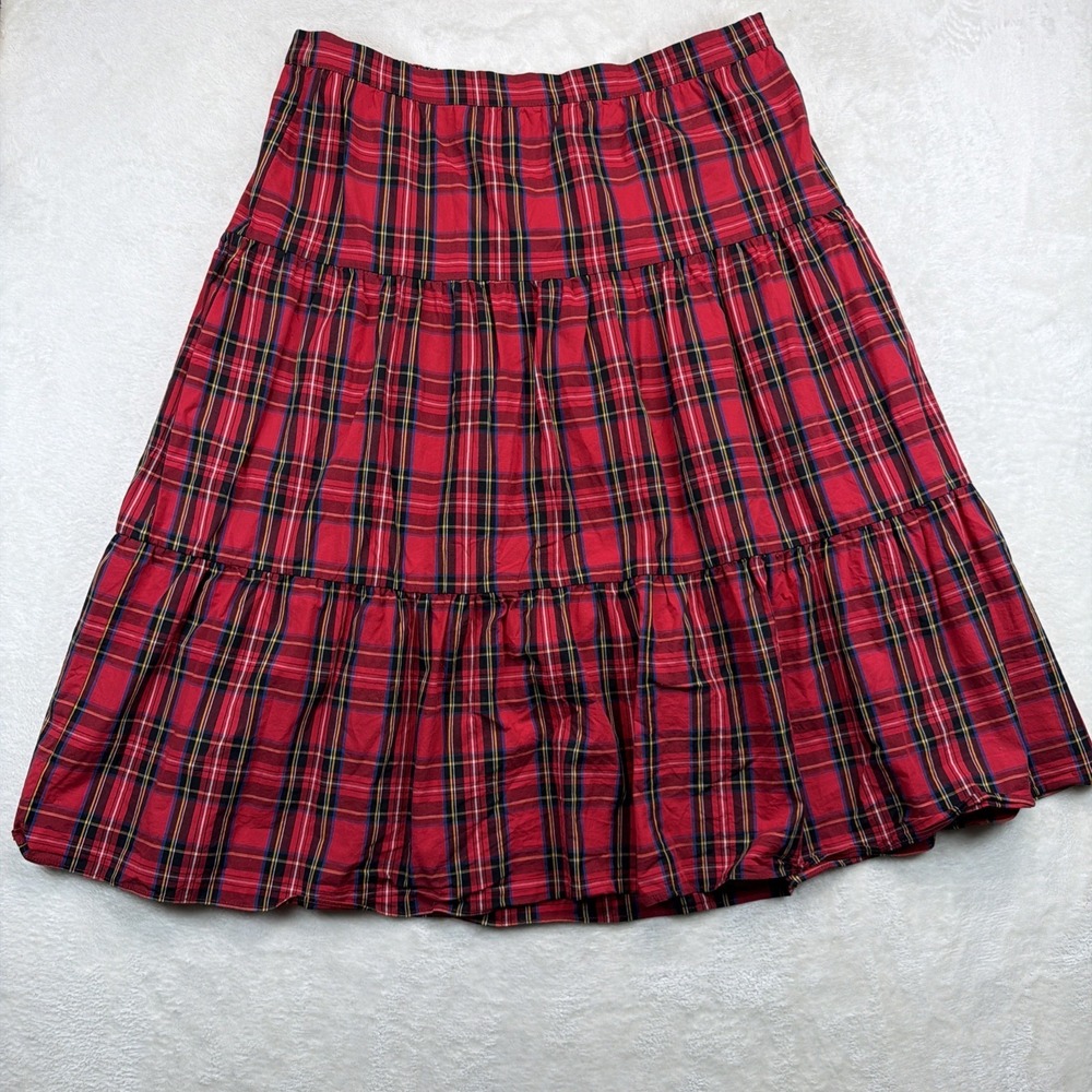 J.Crew Tartan Plaid Tiered Skirt Women's Large Holiday Preppy Red